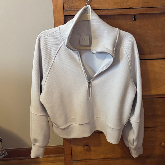 Varley Tops - Varley Women's Light Gray Half-Zip Cowl Neck Top